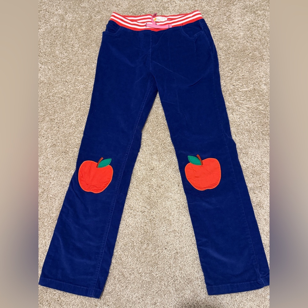Mini Boden Starboard Blue Apples Corduroy Patch Pants 11Y